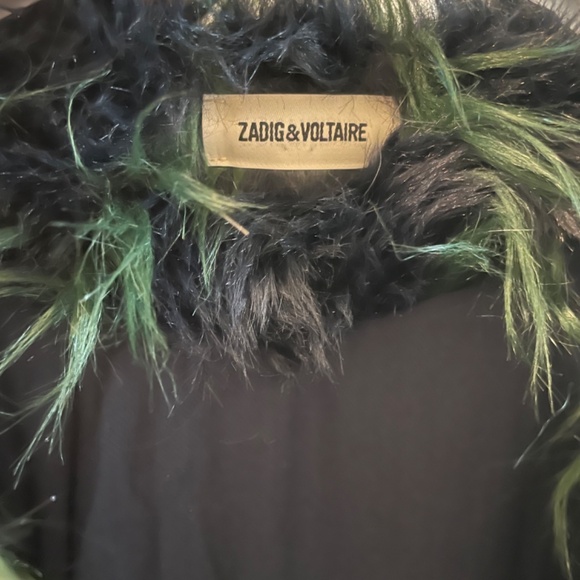 ZADIG & VOLTAIRE Louisy Harlequin Faux Fur Coat Marine Blue/Green Size S - Picture 5 of 12